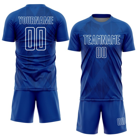 Weißes benutzerdefiniertes königliches geometrisches Uniform-Form-Fußball-Sublimationstrikot Weißes benutzerdefiniertes königliches geometrisches Uniform-Form-Fußball-Sublimationstrikot