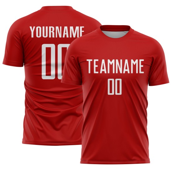 Rotes Trikot, weiße Fußballuniform, benutzerdefinierte Sublimation Rotes Trikot, weiße Fußballuniform, benutzerdefinierte Sublimation