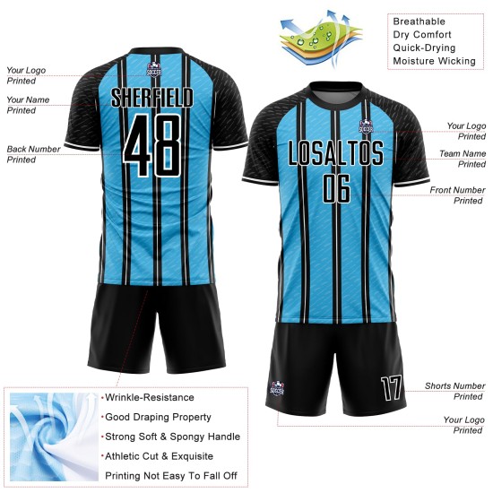 Sublimation Uniform Custom Line Schwarz Blau-Weiß Trikot Sky Soccer Sublimation Uniform Custom Line Schwarz Blau-Weiß Trikot Sky Soccer