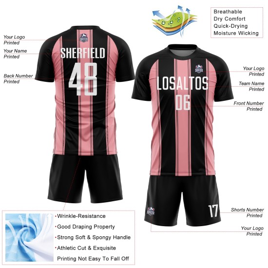 Custom Line Weiß-Mittelschwarz Fußball Sublimation Trikot Uniform Pink Custom Line Weiß-Mittelschwarz Fußball Sublimation Trikot Uniform Pink