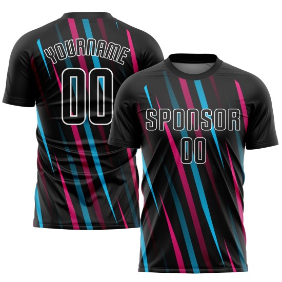Fußball Schwarz Schwarz Jersey Custom Blau-Rosa Sublimation Uniform Licht Fußball Schwarz Schwarz Jersey Custom Blau-Rosa Sublimation Uniform Licht
