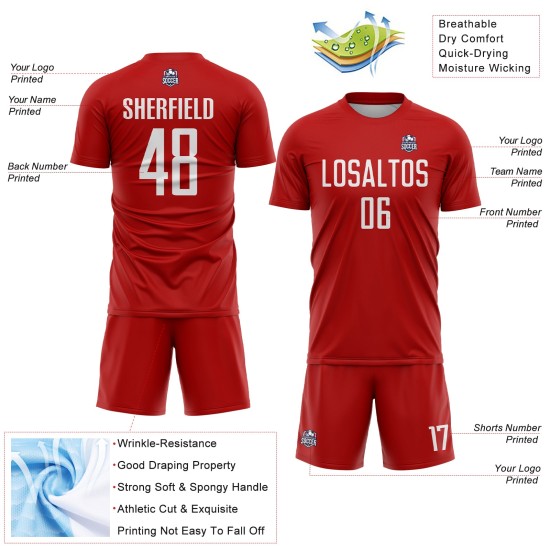 Rotes Trikot, weiße Fußballuniform, benutzerdefinierte Sublimation Rotes Trikot, weiße Fußballuniform, benutzerdefinierte Sublimation