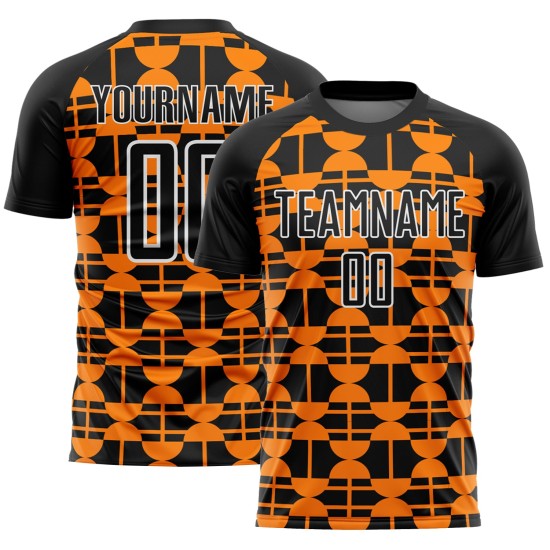 Uniform Schwarz Formen Orange-Weiß Sublimation Fußball Jersey Bay Geometrisch Benutzerdefinierte Uniform Schwarz Formen Orange-Weiß Sublimation Fußball Jersey Bay Geometrisch Benutzerdefinierte