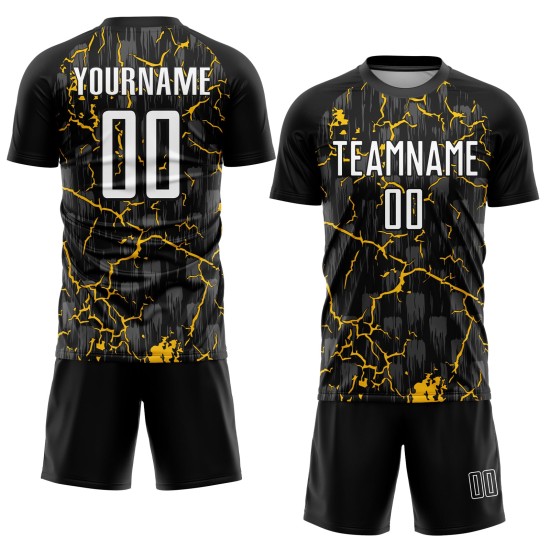 Fußballtrikot Uniform Lightning Custom Sublimation Schwarz Weiß-Gelb Fußballtrikot Uniform Lightning Custom Sublimation Schwarz Weiß-Gelb