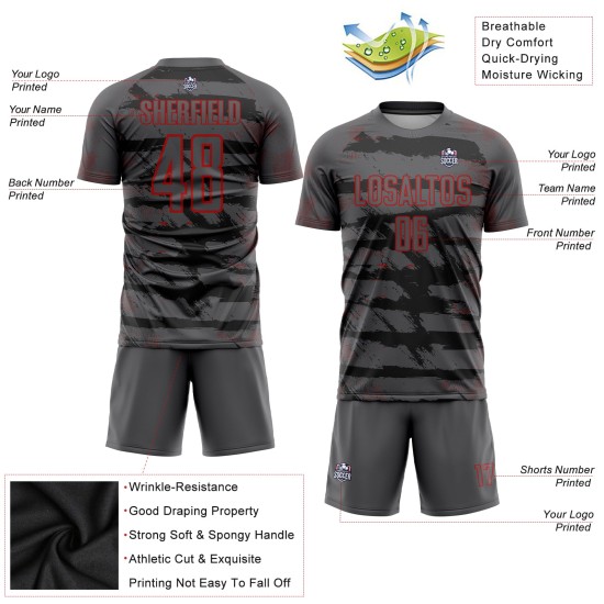 Rotes, benutzerdefiniertes, graues, einheitliches Fußballtrikot aus Stahl Rotes, benutzerdefiniertes, graues, einheitliches Fußballtrikot aus Stahl