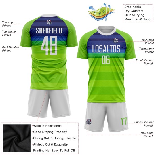 Fußball Grün Custom Weiß-Royal Jersey Neon Sublimation Uniform Fußball Grün Custom Weiß-Royal Jersey Neon Sublimation Uniform