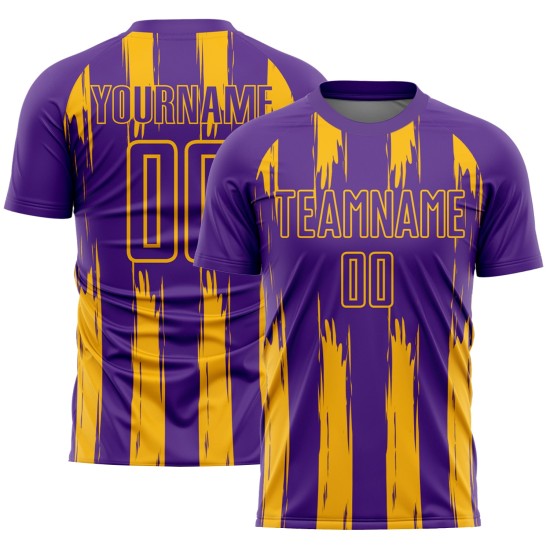 Benutzerdefinierte Gold Uniform Fußball Lila Jersey Abstrakte Streifen Sublimation Benutzerdefinierte Gold Uniform Fußball Lila Jersey Abstrakte Streifen Sublimation