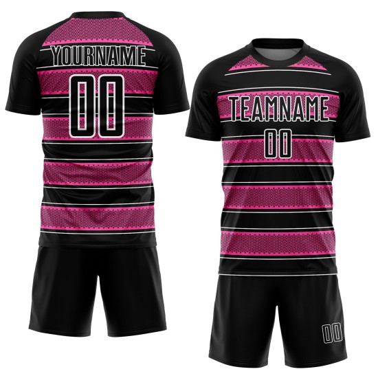 Und Linie Fußball Benutzerdefinierte Schwarz Sublimation Rosa-Weiß Formen Jersey Uniform Und Linie Fußball Benutzerdefinierte Schwarz Sublimation Rosa-Weiß Formen Jersey Uniform