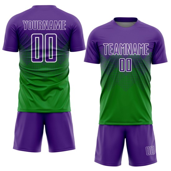 Jersey Sublimation Gras Uniform Grün Custom Lila-Weiß Fußball Jersey Sublimation Gras Uniform Grün Custom Lila-Weiß Fußball