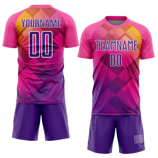 Rosa Fußball Formen Geometrische Lila-Weiß Uniform Custom Jersey Sublimation Rosa Fußball Formen Geometrische Lila-Weiß Uniform Custom Jersey Sublimation