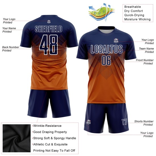 Marineblau-Weiß Sublimation Texas Custom Uniform Trikot Fußball Orange Marineblau-Weiß Sublimation Texas Custom Uniform Trikot Fußball Orange