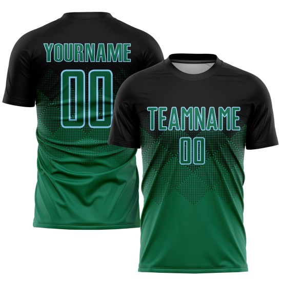 Benutzerdefinierte schwarze Kelly Fußball-Trikot Sublimation blau grün-hell Uniform Benutzerdefinierte schwarze Kelly Fußball-Trikot Sublimation blau grün-hell Uniform