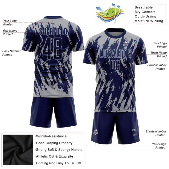 Sublimationstrikot Fußball Custom Navy Grau Uniform Sublimationstrikot Fußball Custom Navy Grau Uniform