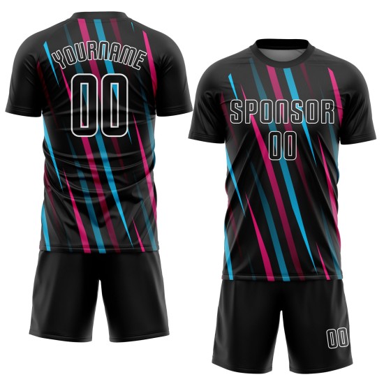 Fußball Schwarz Schwarz Jersey Custom Blau-Rosa Sublimation Uniform Licht Fußball Schwarz Schwarz Jersey Custom Blau-Rosa Sublimation Uniform Licht