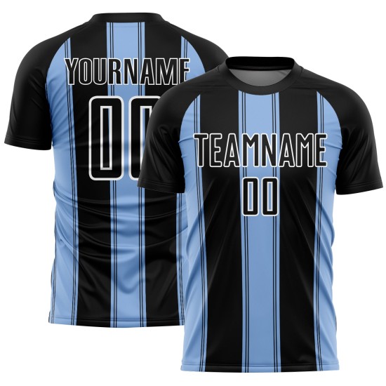 Uniform Hellblau-Weiß Custom Line Jersey Sublimation Fußball Schwarz Uniform Hellblau-Weiß Custom Line Jersey Sublimation Fußball Schwarz