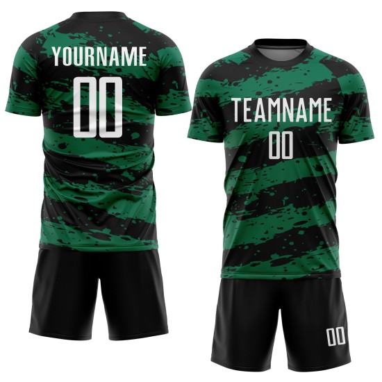 Weiß-Kelly Jersey Splash Green Uniform Custom Schwarz Fußball Sublimation Weiß-Kelly Jersey Splash Green Uniform Custom Schwarz Fußball Sublimation