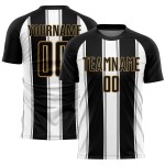 Weiß-Altes Fußballtrikot Sublimation Gold Line Schwarze Uniform Custom Weiß-Altes Fußballtrikot Sublimation Gold Line Schwarze Uniform Custom