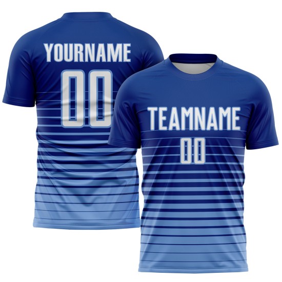 Custom Jersey Blau Sublimation Uniform Royal Fade Nadelstreifen Weiß-Licht Mode Fußball Custom Jersey Blau Sublimation Uniform Royal Fade Nadelstreifen Weiß-Licht Mode Fußball