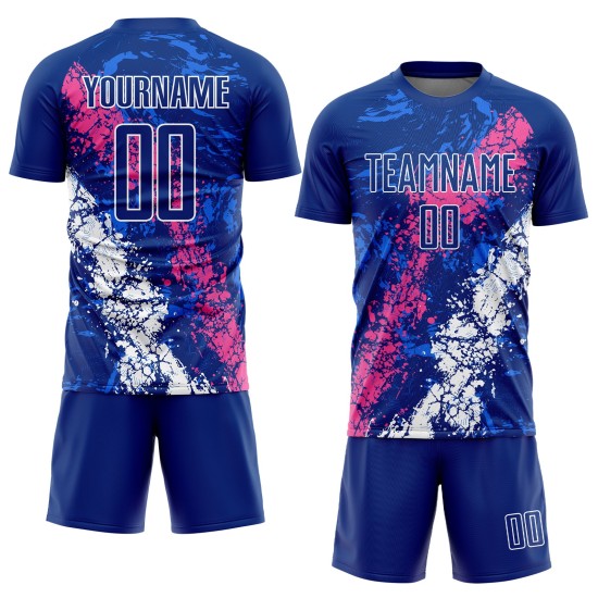 Benutzerdefinierte tropfende Sublimation Kunst rosa-weiß Jersey Fußball Royal Uniform Splatter Benutzerdefinierte tropfende Sublimation Kunst rosa-weiß Jersey Fußball Royal Uniform Splatter