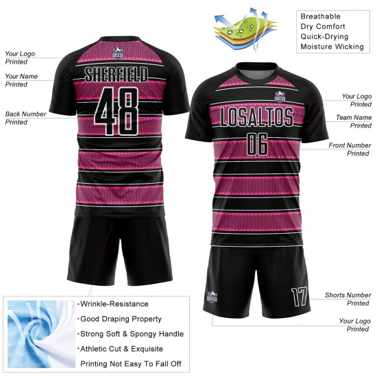 Und Linie Fußball Benutzerdefinierte Schwarz Sublimation Rosa-Weiß Formen Jersey Uniform Und Linie Fußball Benutzerdefinierte Schwarz Sublimation Rosa-Weiß Formen Jersey Uniform
