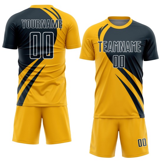 Curve Navy-Weiß Sublimation Gold Custom Lines Fußball Uniform Trikot Curve Navy-Weiß Sublimation Gold Custom Lines Fußball Uniform Trikot
