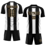 Weiß-Altes Fußballtrikot Sublimation Gold Line Schwarze Uniform Custom Weiß-Altes Fußballtrikot Sublimation Gold Line Schwarze Uniform Custom