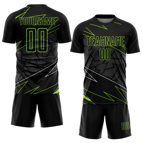 Linien Sublimation Fußball Grün Custom Jersey Uniform Neon Schwarz Linien Sublimation Fußball Grün Custom Jersey Uniform Neon Schwarz