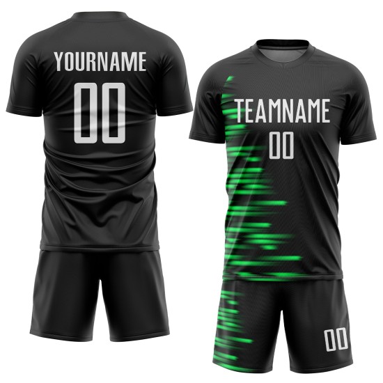 Grüne Sublimation Fußball Custom Schwarz Weiß-Kelly Uniform Trikot Grüne Sublimation Fußball Custom Schwarz Weiß-Kelly Uniform Trikot