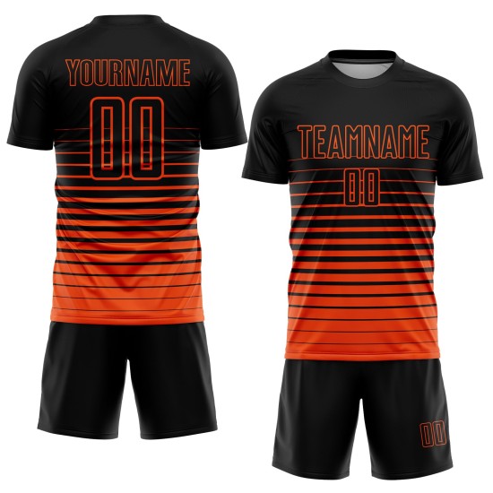 Fußball Custom Uniform Nadelstreifen Sublimation Jersey Schwarz Orange Mode Verblassen Fußball Custom Uniform Nadelstreifen Sublimation Jersey Schwarz Orange Mode Verblassen