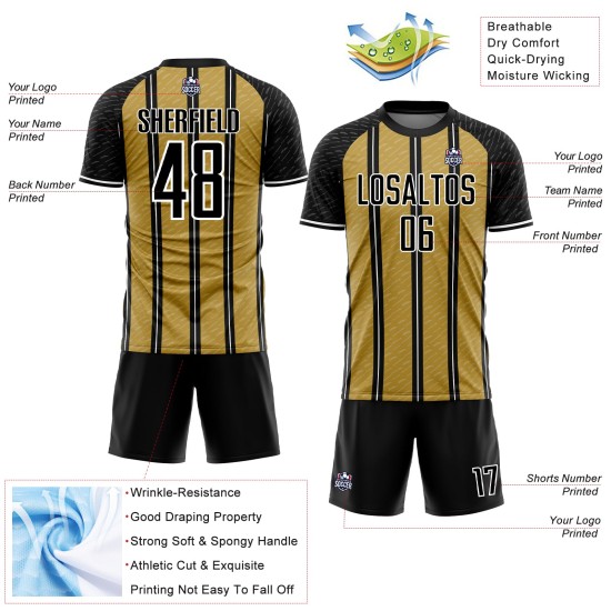 Linie Schwarz Gold-Weiß Custom Fußball Alte Uniform Trikot Sublimation Linie Schwarz Gold-Weiß Custom Fußball Alte Uniform Trikot Sublimation