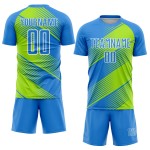 Trikot Grün-Weiß Uniform Linie Sublimation Fußball Pulver Neon Blau Custom Trikot Grün-Weiß Uniform Linie Sublimation Fußball Pulver Neon Blau Custom