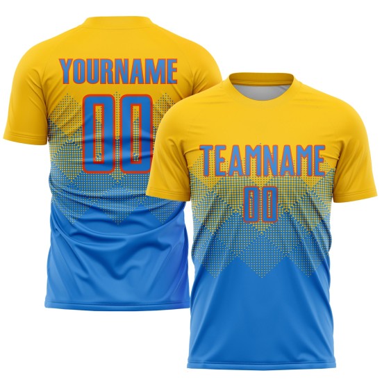 Fußball Sublimation Custom Pulver Gold Blau-Orange Jersey Uniform Fußball Sublimation Custom Pulver Gold Blau-Orange Jersey Uniform