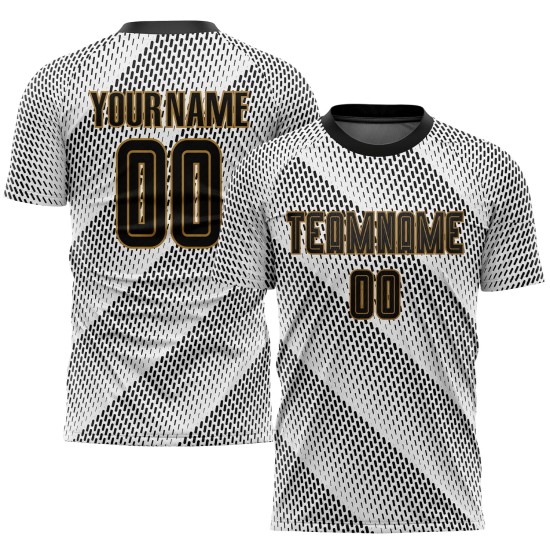Benutzerdefinierte schwarz-alte Uniform Gold Fußball weiß Sublimation Jersey Benutzerdefinierte schwarz-alte Uniform Gold Fußball weiß Sublimation Jersey