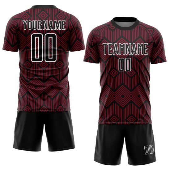 Crimson Geometric Sublimation Shapes Schwarz-Weiß Custom Uniform Abstraktes Fußballtrikot Crimson Geometric Sublimation Shapes Schwarz-Weiß Custom Uniform Abstraktes Fußballtrikot
