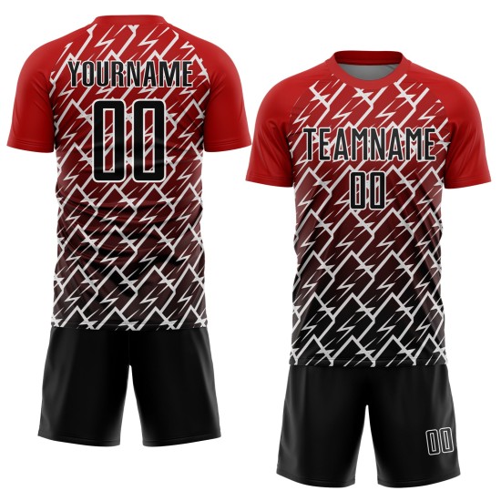 Sublimation Rot Custom Uniform Lightning Jersey Fußball Schwarz-Weiß Sublimation Rot Custom Uniform Lightning Jersey Fußball Schwarz-Weiß