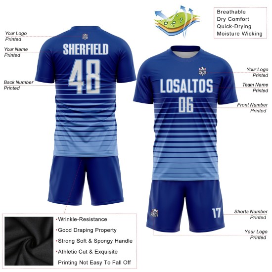 Custom Jersey Blau Sublimation Uniform Royal Fade Nadelstreifen Weiß-Licht Mode Fußball Custom Jersey Blau Sublimation Uniform Royal Fade Nadelstreifen Weiß-Licht Mode Fußball