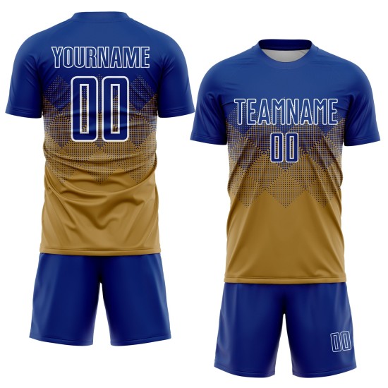 Gold Fußballuniform Royal-White Jersey Alte benutzerdefinierte Sublimation Gold Fußballuniform Royal-White Jersey Alte benutzerdefinierte Sublimation