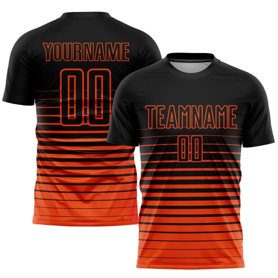 Fußball Custom Uniform Nadelstreifen Sublimation Jersey Schwarz Orange Mode Verblassen Fußball Custom Uniform Nadelstreifen Sublimation Jersey Schwarz Orange Mode Verblassen