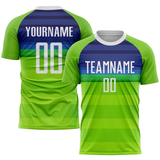 Fußball Grün Custom Weiß-Royal Jersey Neon Sublimation Uniform Fußball Grün Custom Weiß-Royal Jersey Neon Sublimation Uniform