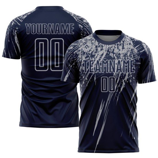 Benutzerdefinierte Sublimation Navy Grau Jersey Fußballuniform Benutzerdefinierte Sublimation Navy Grau Jersey Fußballuniform