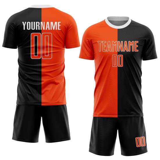 Jersey Orange-Weiß Fußball Custom Fashion Split Sublimation Schwarze Uniform Jersey Orange-Weiß Fußball Custom Fashion Split Sublimation Schwarze Uniform