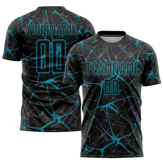 Sublimation Fußball Custom Schwarz Jersey Teal Uniform Sublimation Fußball Custom Schwarz Jersey Teal Uniform