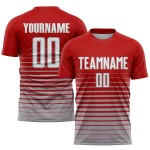 Mode Fußball Sublimation Nadelstreifen Rot Custom Jersey Uniform Fade Weiß-Grau Mode Fußball Sublimation Nadelstreifen Rot Custom Jersey Uniform Fade Weiß-Grau