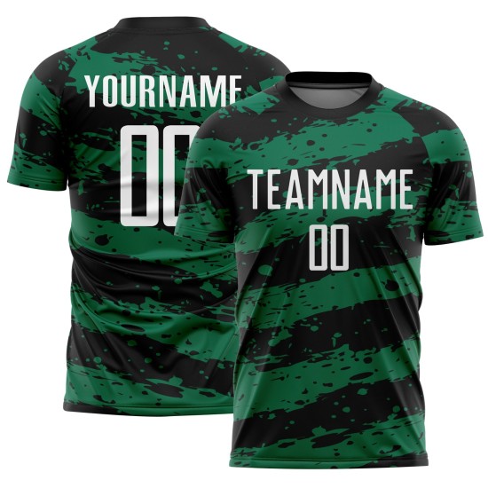 Weiß-Kelly Jersey Splash Green Uniform Custom Schwarz Fußball Sublimation Weiß-Kelly Jersey Splash Green Uniform Custom Schwarz Fußball Sublimation