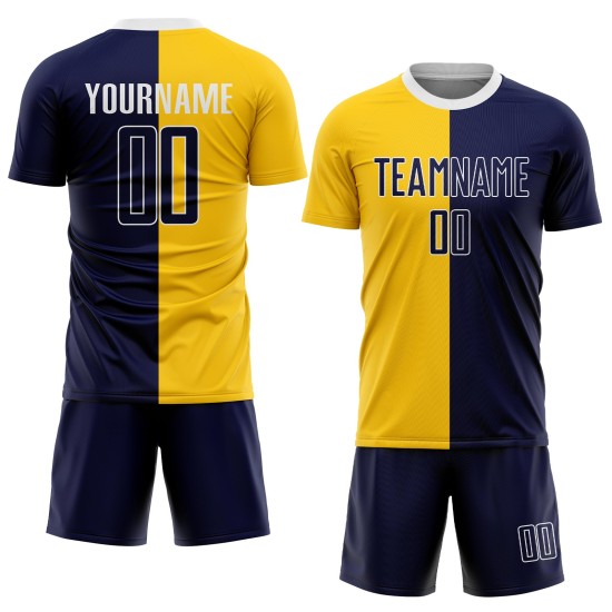 Fußball Custom Uniform Gold Fashion Navy-Weiß Split Sublimation Jersey Fußball Custom Uniform Gold Fashion Navy-Weiß Split Sublimation Jersey