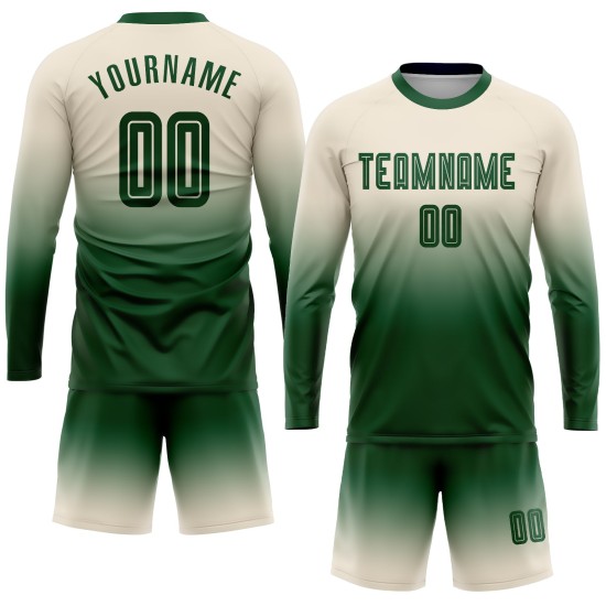Grün Lange Verblassen Benutzerdefinierte Jersey Uniform Mode Ärmel Sublimation Creme Fußball Grün Lange Verblassen Benutzerdefinierte Jersey Uniform Mode Ärmel Sublimation Creme Fußball