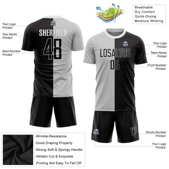 Sublimation Uniform Fußball Mode Grau Split Schwarz-Weiß Custom Jersey Sublimation Uniform Fußball Mode Grau Split Schwarz-Weiß Custom Jersey
