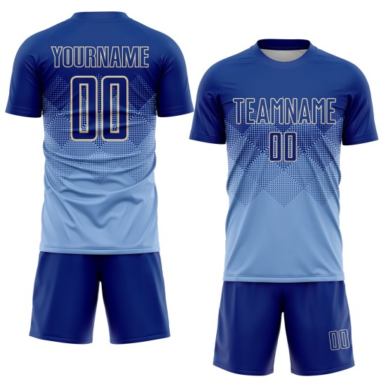 Hellblaues Fußballtrikot mit Royal-Creme-Sublimation, individuell Hellblaues Fußballtrikot mit Royal-Creme-Sublimation, individuell