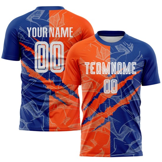 Sublimation Fußball Muster Graffiti Scratch Royal-Orange Custom Uniform Jersey Sublimation Fußball Muster Graffiti Scratch Royal-Orange Custom Uniform Jersey