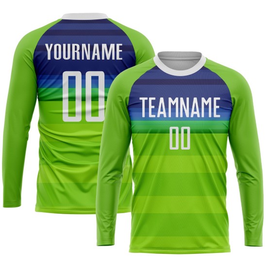 Fußball Grün Custom Weiß-Royal Jersey Neon Sublimation Uniform Fußball Grün Custom Weiß-Royal Jersey Neon Sublimation Uniform